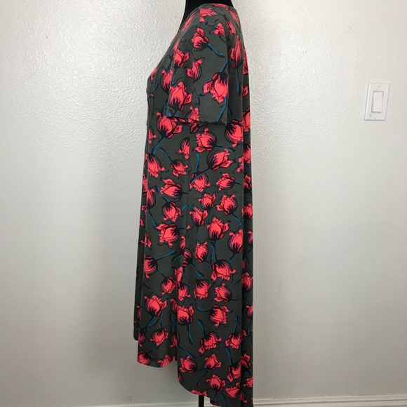 LuLaRoe Carly Floral Gray Pink Hi-Lo Dress - Picture 3 of 7